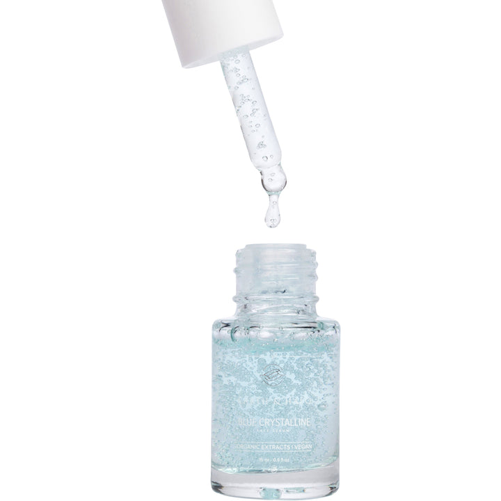 Earth & Halo Blue Crystalline Face Serum 15 ml lightweight hydrating travel-size bottle