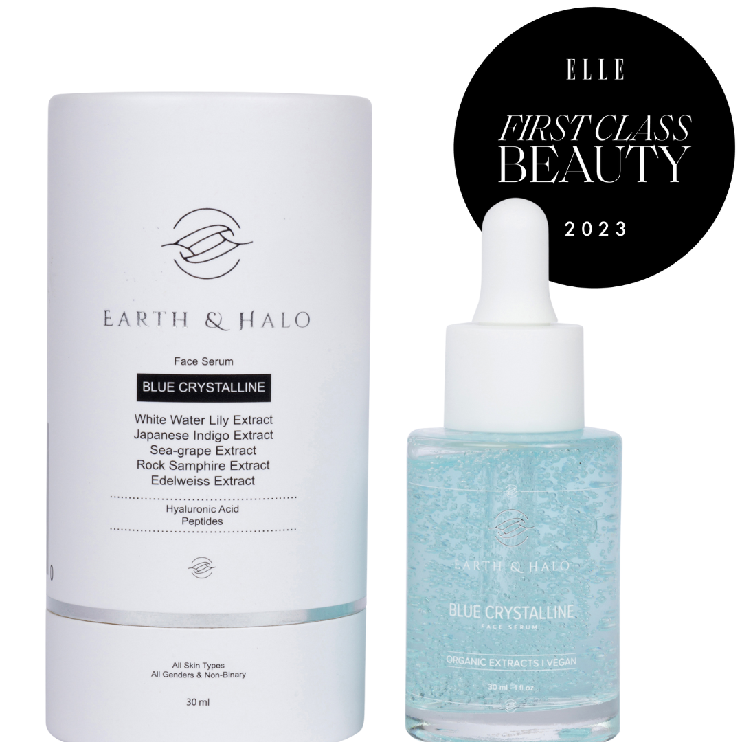 Earth & Halo Blue Crystalline Face Serum 30 ml featured in ELLE First Class Beauty