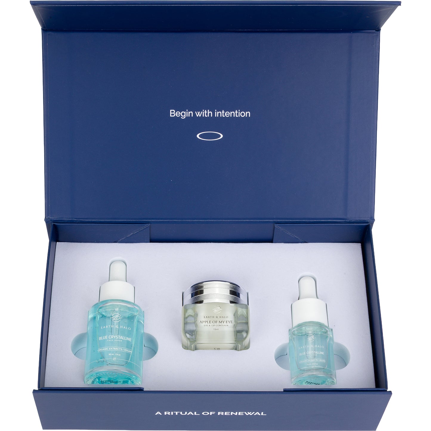 Earth & Halo The Ritual Set with Blue Crystalline serums and Apple Of My Eye peptide eye contour