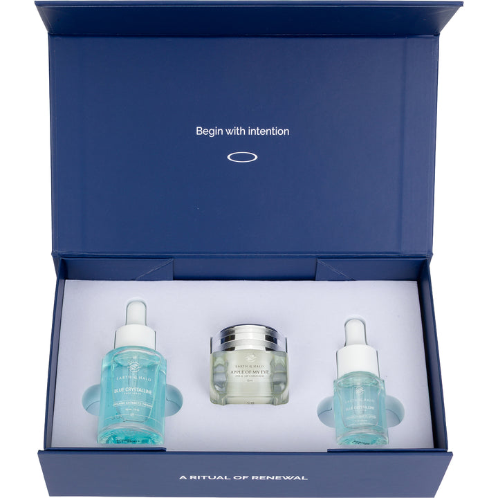 Earth & Halo The Ritual Set with Blue Crystalline serums and Apple Of My Eye peptide eye contour