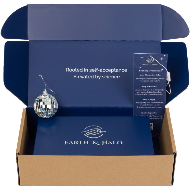 Earth & Halo The Ritual Set gift packaging for vegan face and eye skincare